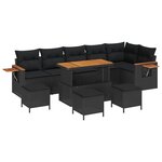 Ensemble de Canapé de Jardin 10 Pièces avec Coussins Noir Rattan Poly Acacia