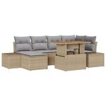 vidaXL Ensemble de Canapés de Jardin 7 Pièces avec Coussins Beige Poly Rattan