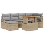vidaXL Canapé de jardin 7 pièces avec coussins en rattan poly beige