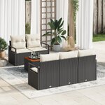 Ensemble de Canapés de Jardin de 6 Pièces avec Coussins Noir Poly Rattan Acacia