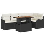 Ensemble Canapé Jardin 6 pièces avec Coussins en Rotin Noir