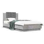 vidaXL Cadre de lit avec LED sans matelas gris béton 100x200 cm