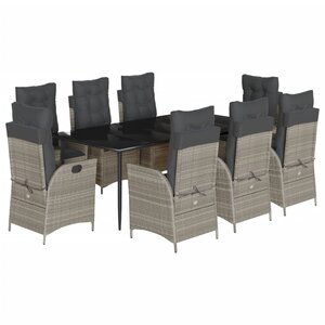 vidaXL Ensemble à manger de jardin et coussins 9 Pièces gris clair rotin