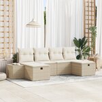 vidaXL Set de Canapés de Jardin 6 Pièces avec Coussins Beige Poly Rattan