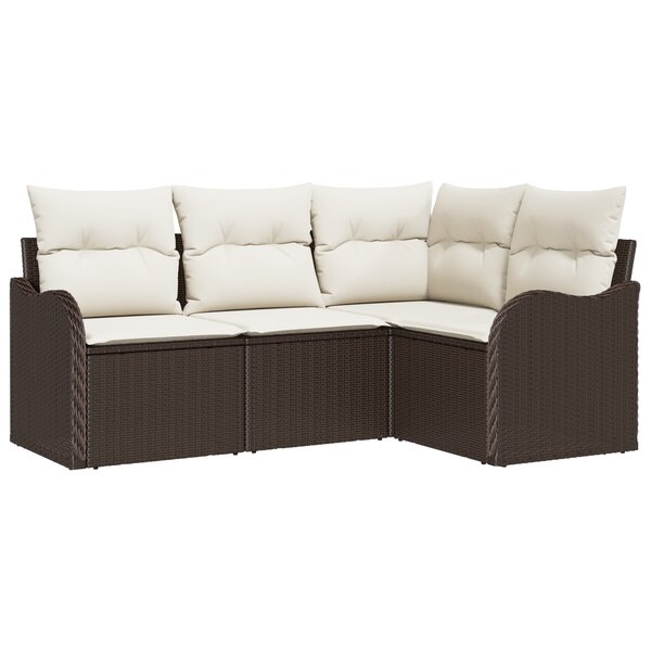 Ensemble de canapé de jardin 4 pièces avec coussins en poly rattan marron