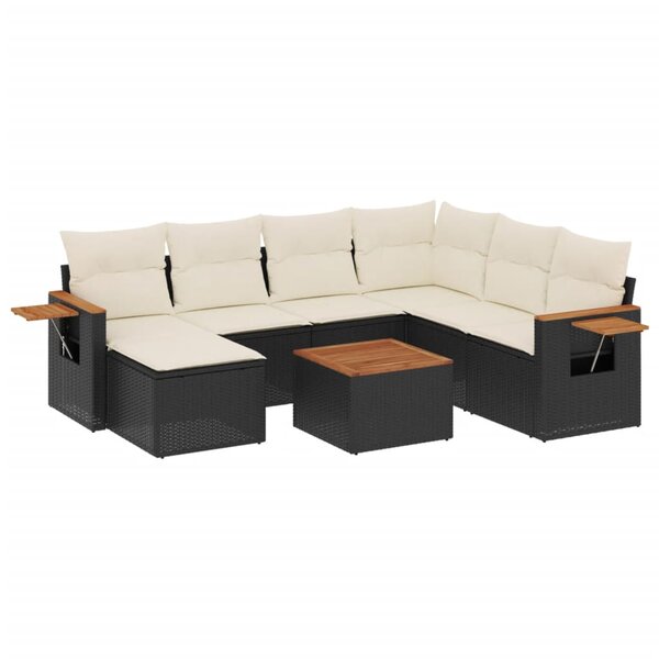 vidaXL Salon de jardin 8 Pièces avec coussins noir résine tressée