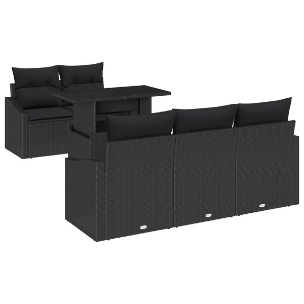 vidaXL Ensemble de canapé de jardin 6 pièces avec coussins noir poly rattan