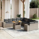 vidaXL Salon de jardin 11 Pièces avec coussins gris résine tressée