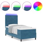 Lit Box Spring vidaXL avec Matelas & LED Bleu Foncé 90x190 cm Velours