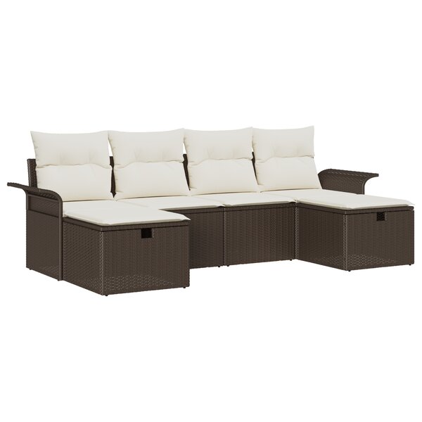 Canapé de jardin 6 pièces avec coussins Marron Poly Rattan