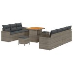 Ensemble de Canapé de Jardin 10 Pièces avec Coussins Gris Poly Rattan Acacia