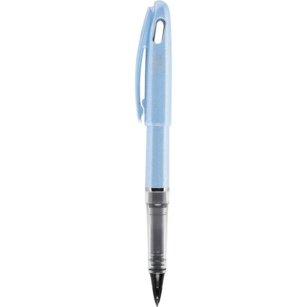 Feutre plume Tradio corps pailleté Bleu ciel  encre Noire x 12 PENTEL