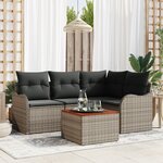 vidaXL Ensemble de Canapé de Jardin de 5 Pièces avec Coussins Gris  Rotin Synthétique et Acacia