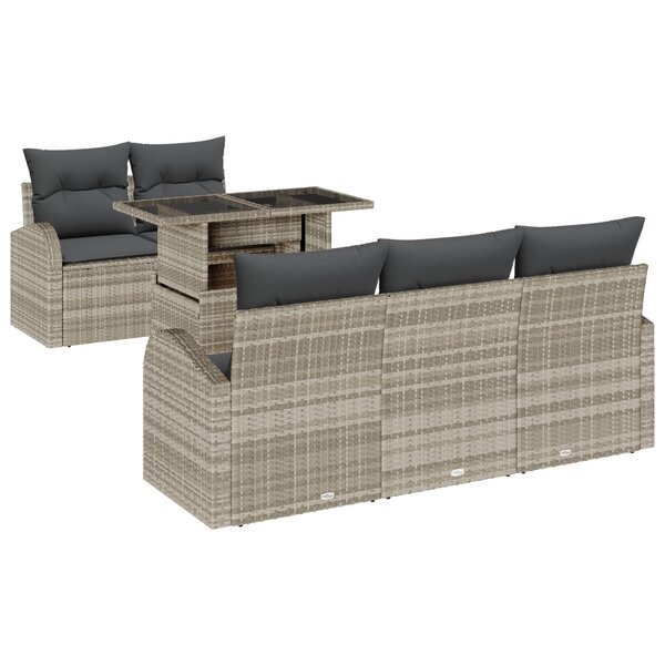 Ensemble de Canapé de Jardin vidaXL 6 Pièces avec Coussins Gris Clair en Poly Rattan