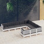 vidaXL Salon de jardin 10 Pièces avec coussins blanc bois de pin