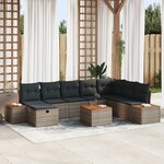 vidaXL Ensemble de Canapé de Jardin 9 Pièces avec Coussins Rattan Poly Gris