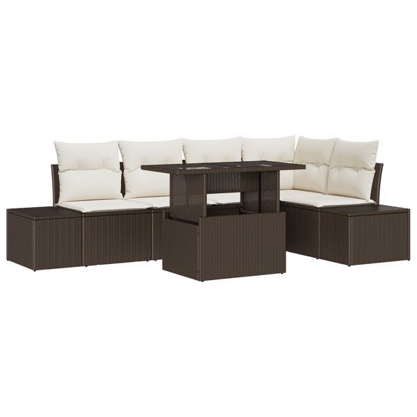 vidaXL Ensemble de Canapé de Jardin de 6 Pièces avec Coussins Marron Poly Rattan