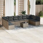 vidaXL Salon de jardin 11 Pièces avec coussins gris résine tressée