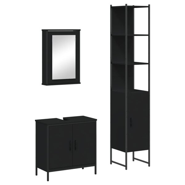 vidaXL Ensemble de meubles salle de bain 3 Pièces noir bois d'ingénierie