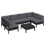 Salon de jardin meuble d'extérieur ensemble de mobilier 7 pièces avec coussins noir bois de pin massif 02_0017251
