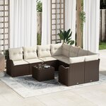 Ensemble de Canapé de Jardin 9 Pièces avec Coussins en Rattan Poly Marron