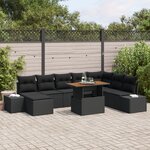 vidaXL Set de salle à manger de jardin de 9 pièces avec coussins en poly rotin noir et acacia