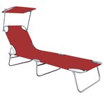 vidaXL Chaise longue pliable avec auvent Rouge Aluminium
