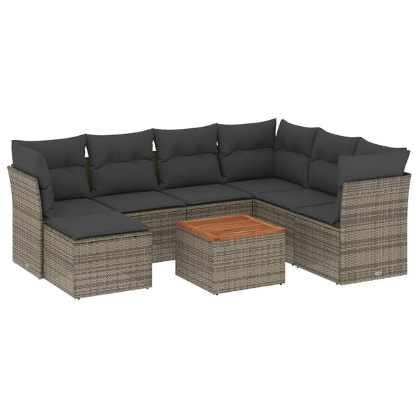 vidaXL Salon de jardin 8 Pièces avec coussins gris résine tressée
