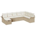 vidaXL Ensemble de Canapé de Jardin 8 Pièces avec Coussins Beige Poly Rotin
