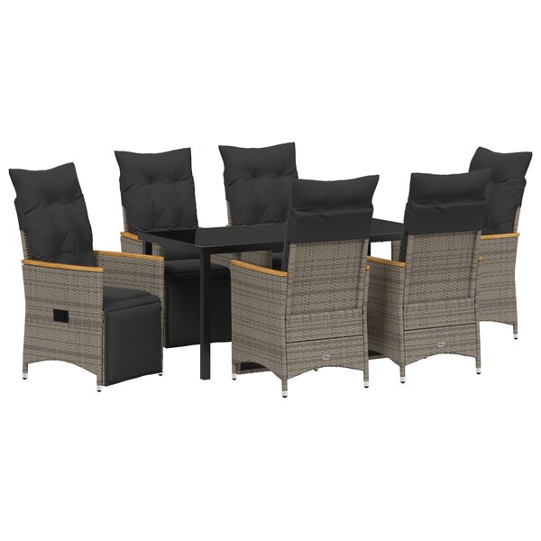 vidaXL Ensemble de Dîner de Jardin de 7 Pièces avec Coussins Gris Rattan PE