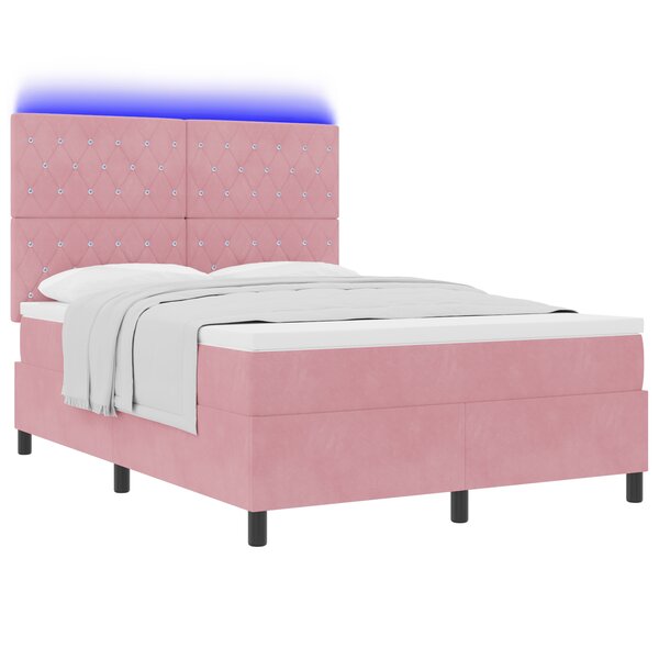 Lit à ressorts vidaXL avec Matelas & LED Rose 140x200 cm Velours