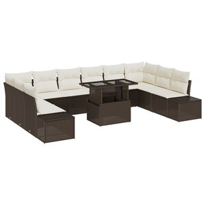 vidaXL Ensemble de canapé de jardin de 11 pièces avec coussins en poly rotin brun