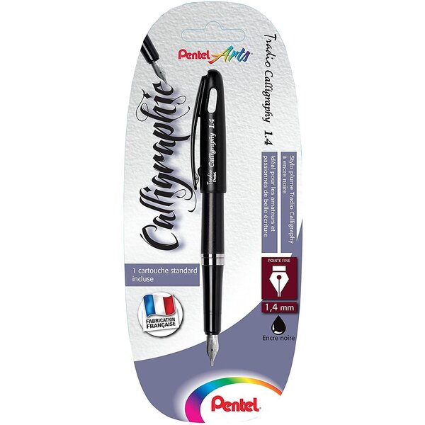 Stylo plume calligraphie trc1-14a pointe 1 4mm noir pentel