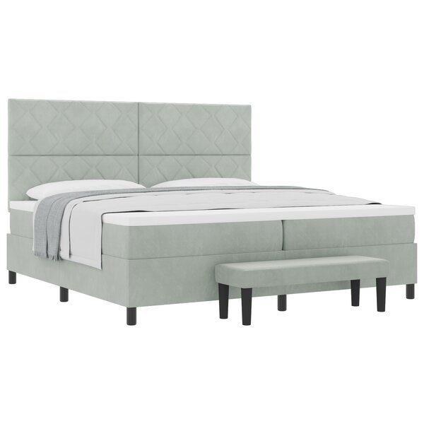 vidaXL Lit Box Spring avec Matelas & Banc Gris Clair 200x200 cm Velours