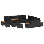 Ensemble 13 pièces canapé de jardin avec coussins Noir Poly Rattan Acacia