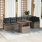 Ensemble de Canapés de Jardin vidaXL de 7 pièces avec Coussins Gris en Rattan Poly