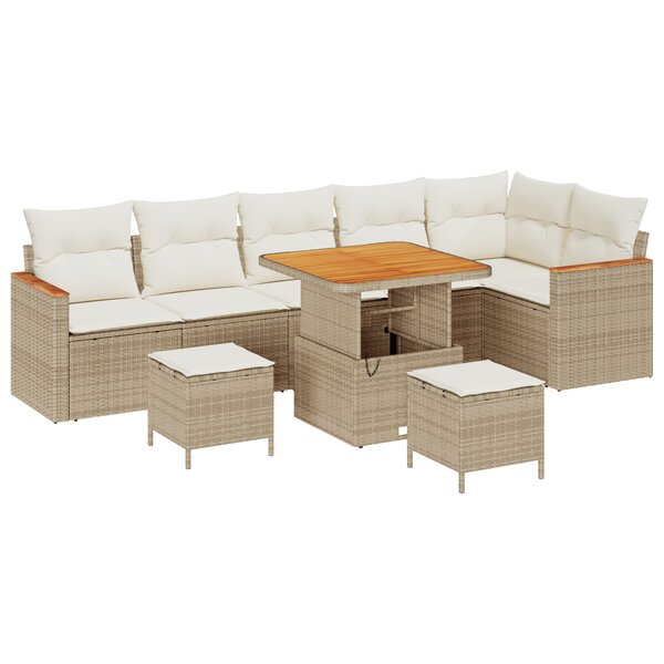 Ensemble de canapé de jardin 9 pièces avec coussins beige en rattan poly acacia