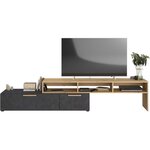 Meuble TV RAW - chêne et Steam noir - 1 abattant + 1 tiroir - 4 modulations au choix - 250 x 50 x 46.6 cm