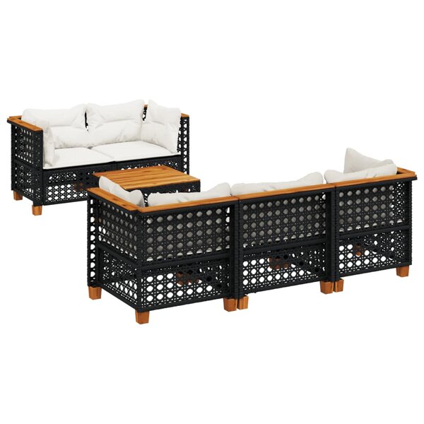 vidaXL Salon de jardin 6 Pièces avec coussins noir résine tressée