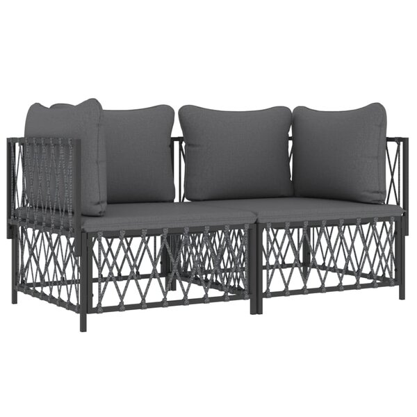 Salon de jardin meuble d'extérieur ensemble de mobilier avec coussins 2 pièces anthracite acier 02_0018288