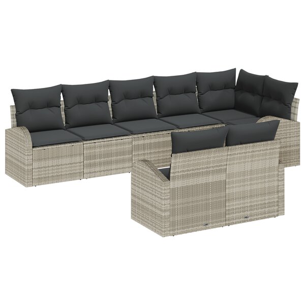Ensemble Canapé Jardin 8 Pièces avec Coussins Gris Clair Rattan Poly