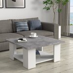 Table Basse - Blanc/Béton Gris Clair - L 67 x P 67 x H 31 cm - PILVI