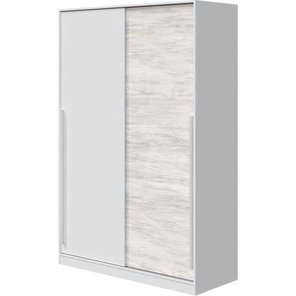 Armoire blanc et chêne - 2 portes coulissantes - 200 x 121 x 50 cm