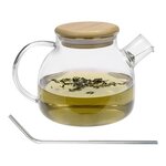 Théière en verre et bambou 1 L + 4 pailles en inox