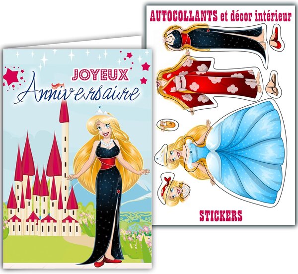 Carte Joyeux Anniversaire Autocollants Princesse Robe Soirée Enveloppe 12x17 5cm