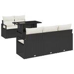 Canapé de jardin 6 pièces avec coussins noirs en rotin
