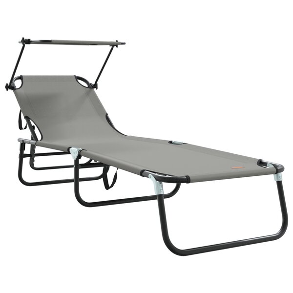vidaXL Transat pliant avec auvent en tissu Oxford 600D gris