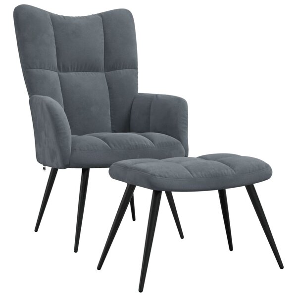 vidaXL Chaise de relaxation avec tabouret Gris foncé Velours