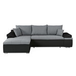 Canapé d'angle réversible convertible 3 places + Coffre - Simili noir et tissu gris - 274 x 184 cm