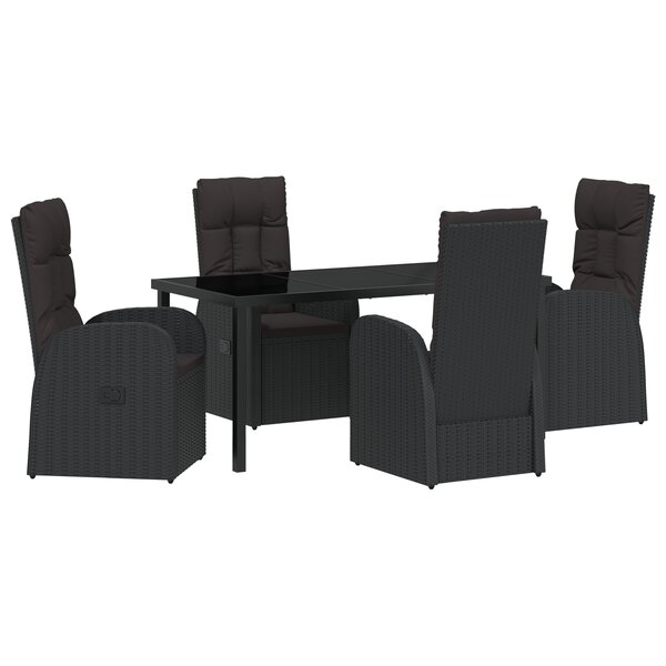 vidaXL Ensemble de Salle à Manger de Jardin 5 Pièces avec Coussins Noir Rattan Poly